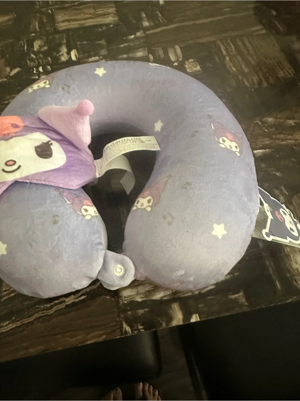 Sanrio Purple Kuromi Plush Travel Neck Pillow with Eye Mask